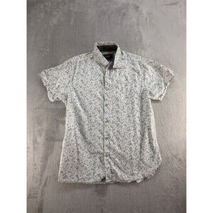 Across the Pond Floral Shirt Mens Large Short Sleeve Button Down White/Black